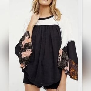 Free People We the Free Mixed Media Friday Fever Top Sz Sm Boho Patchwork Gypsy